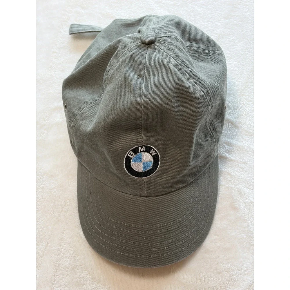 BMW Olive Green Embroidered Logo Strapback Baseball Hat Mens OSFM Excellent